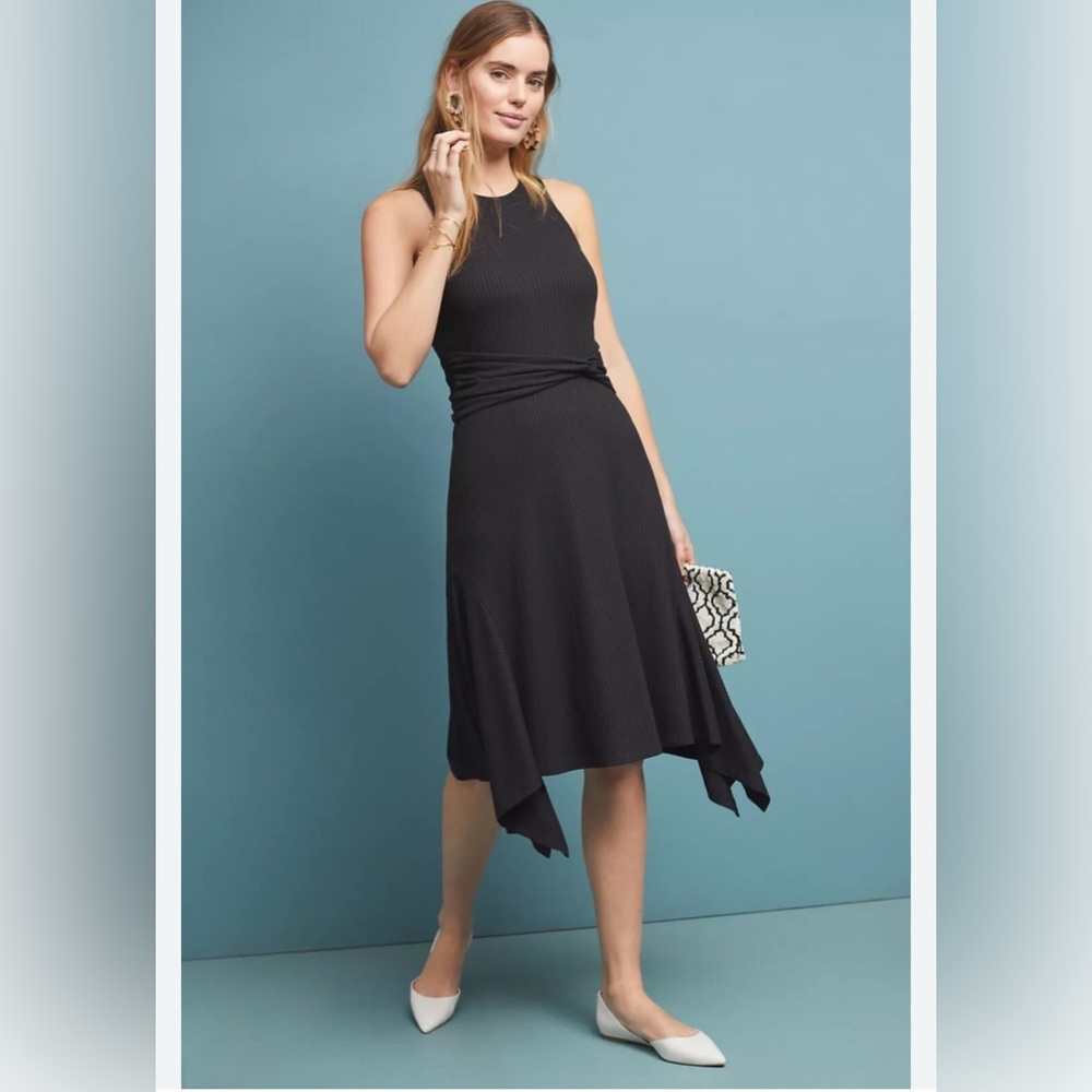 Anthropologie Black Ribbed Kingsolver Midi Dress in Sz XS